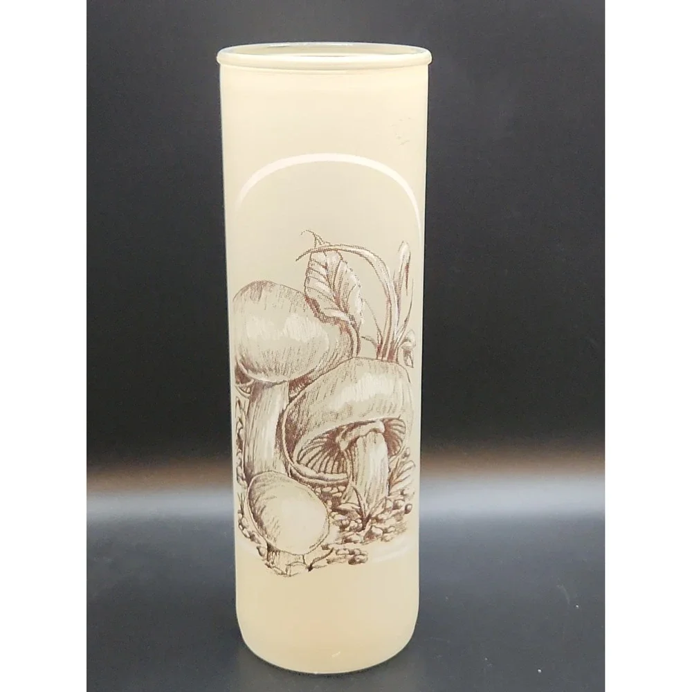 Vintage 70s Frosted Glass Mushroom Candle Holder Cylinder Sleeve Cottagecore 9